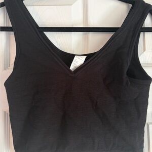 Fabletics Black Ribbed V-Neck Cropped Tank Top